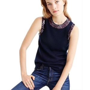J. Crew Sequin Trimmed Navy Sweater Top